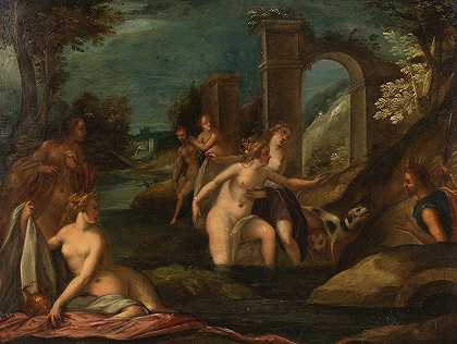 阿卡泰恩在洗澡时让戴安娜大吃一惊`Aktaeon surprises Diana in her bath (1600)