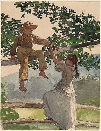 在篱笆上`On the Fence (1878) by Winslow Homer