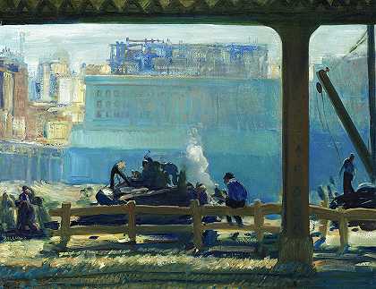 蓝色早晨，纽约市`Blue Morning, New York City by George Bellows