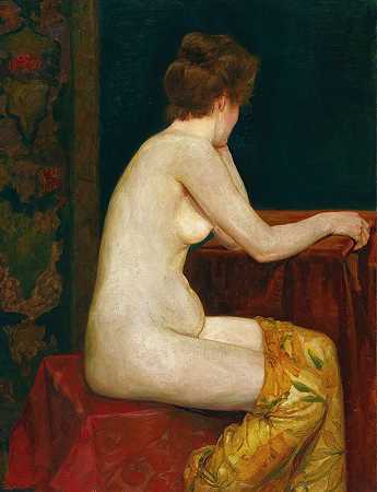 女，裸体坐着`Female, Sitting Nude (1899) by Sigismund Righini
