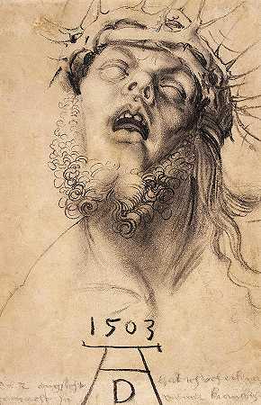 死亡基督之首，1503年`Head of the dead Christ, 1503 by Albrecht Durer
