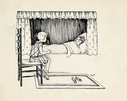 生病看望朋友的女孩`Meisje op ziekenbezoek bij een vriendin (1928) by Miep de Feijter
