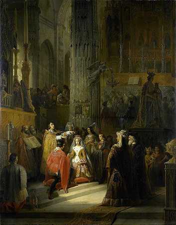 1418年3月10日，荷兰伯爵夫人巴伐利亚的雅各巴和布拉班特公爵扬四世的婚礼`The Wedding of Jacoba of Bavaria, Countess of Holland, and Jan IV, Duke of Brabant, 10 March 1418 (1839) by Jacob Joseph Eeckhout