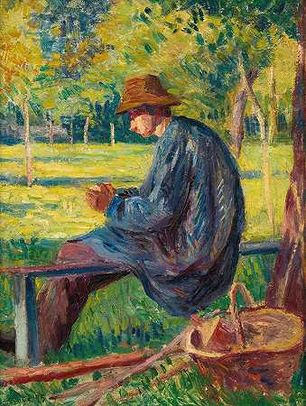 鲁多维奇·罗多·皮萨罗在埃拉尼父亲的花园里`Ludovic Rodo Pissarro Dans Le Jardin De Son Père À Eragny (1895) by Maximilien Luce