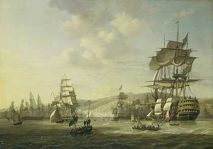 1816年8月26日，阿尔及尔湾的英荷舰队支持释放基督徒奴隶的最后通牒`The Anglo~Dutch Fleet in the Bay of Algiers Backing up the Ultimatum to Release the Christian Slaves, 26 August 1816 (1818) by Nicolaas Baur