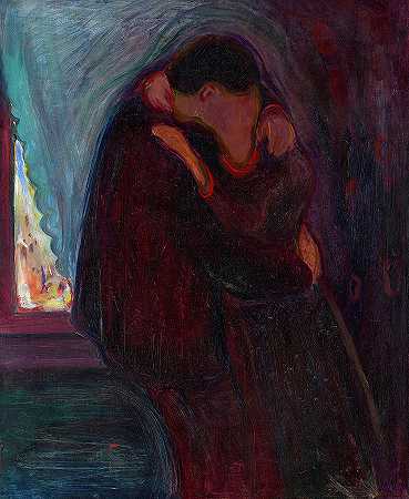 《吻》，大约在1897年`The Kiss, circa 1897 by Edvard Munch