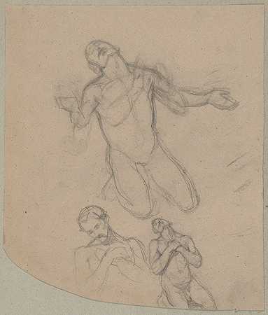 圣马提亚雕像的裸体素描圣马提亚殉道`Nude sketch to the figure of St. Matthias to the painting ;Martyrdom of St. Matthias (1866~1867) by Józef Simmler