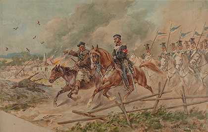 1831年，第二团的长矛手在一名向导的带领下进行侦察`Lancers from the 2nd Regiment in 1831 during scouting with a guide (1897) by Juliusz Kossak