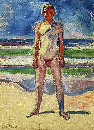 海滩上的年轻人`Young Man on the Beach by Edvard Munch