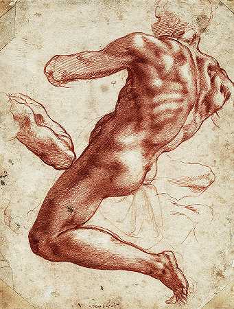男性裸体坐姿`Seated Male Nude by Michelangelo Buonarroti