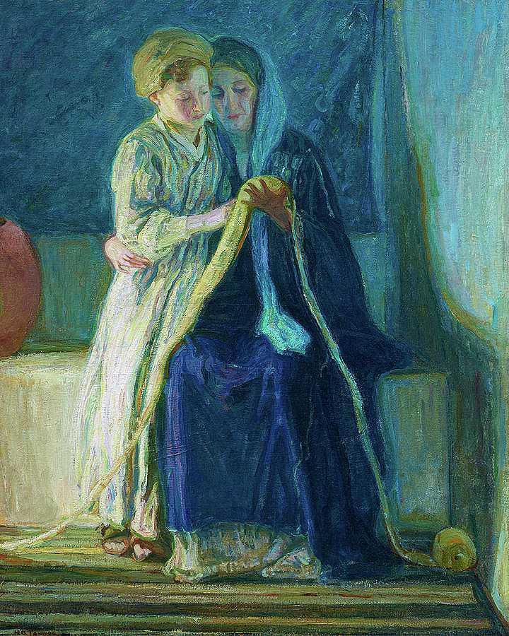 1909年，基督和他的母亲学习圣经`Christ and His Mother Studying the Scriptures, 1909 by Henry Ossawa Tanner