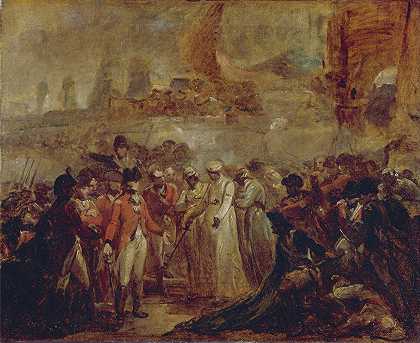 迈索尔苏丹蒂普·萨希布的两个儿子向戴维·贝尔德爵士投降`The Surrender of the Two Sons of Tipu Sahib, Sultan of Mysore, to Sir David Baird by Henry Singleton