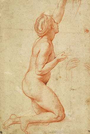 跪着的裸女`A Kneeling Nude Woman by Raphael