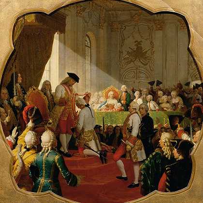 1758年玛丽亚·特里萨军令授予的第一个博士学位`Erste Promotion zum Militär~Maria~Theresien~Orden 1758 (1868) by Karl von Blaas