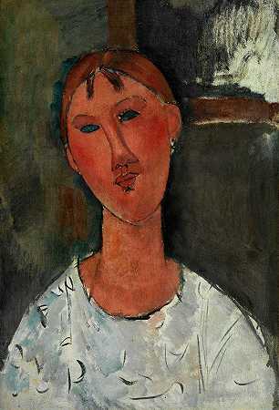 穿白衬衫的女孩`Girl in a White Blouse (ca. 1915) by Amedeo Modigliani