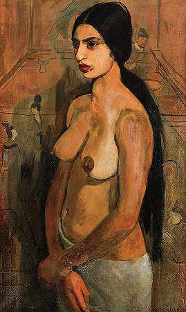塔希提人自画像，1934年`Self-Portrait as a Tahitian, 1934 by Amrita Sher-Gil