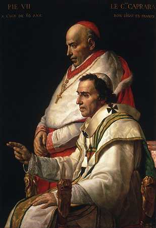 教皇庇护七世和卡普拉枢机主教的肖像`Portrait Of Pope Pius VII And Cardinal Caprara (1805) by Jacques Louis David