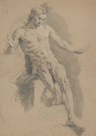 男性裸体坐姿`Seated Male Nude (ca. 1740) by Jean II Restout