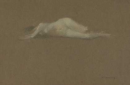 裸体女人站在她这边`Nude Woman on Her Side by Thomas Wilmer Dewing