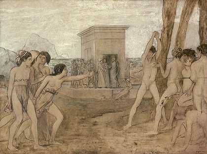斯巴达女孩挑战男孩`Young Spartan Girls Challenging Boys (c. 1860) by Edgar Degas