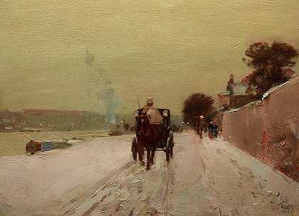 塞纳河沿岸，1887年冬天`Along the Seine, Winter, 1887 by Childe Hassam