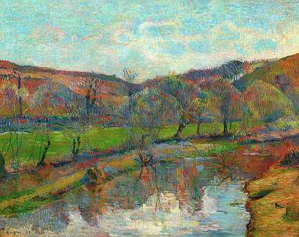 布列塔尼风景区，法国`Brittany Landscape, France by Paul Gauguin