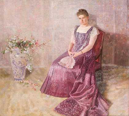 紫色的州礼服。von Birkenreuth夫人`Das lila Staatskleid. Frau von Birkenreuth (1891) by Karl Mediz