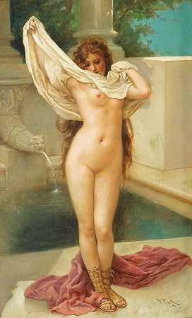 洗澡时间`Bath time (1897) by Virgilio Tojetti