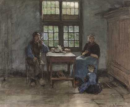 拉伦的内屋`Larens binnenhuis (1848 ~ 1888) by Anton Mauve