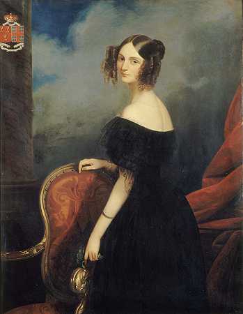 瓦伦西亚公爵夫人、塔勒兰德·佩里戈德伯爵夫人肖像`Portrait de la duchesse de Valençay, comtesse de Talleyrand~Périgord (1838) by Claude Marie Dubufe