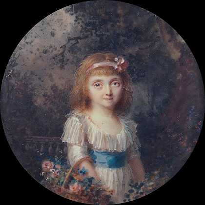 公园里的女孩肖像`Portrait de fillette dans un parc (1785) by Lié Louis Périn-Salbreux