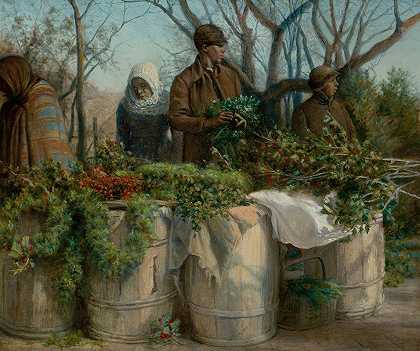 卖圣诞蔬菜`Selling Christmas Greens (1901) by Eleazer Hutchinson Miller