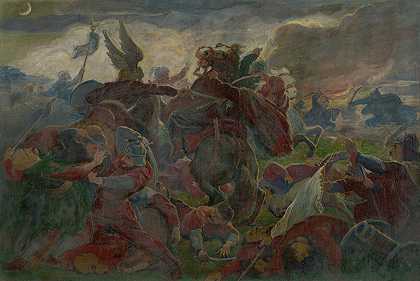 明天他在莫哈奇战役中丧生`Tomorys Death at the Battle of Mohács (1895~1896) by Jozef Hanula
