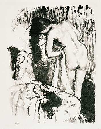裸体女人站着，擦干身上的汗水`Nude Woman Standing, Drying Herself (circa 1891~1892) by Edgar Degas