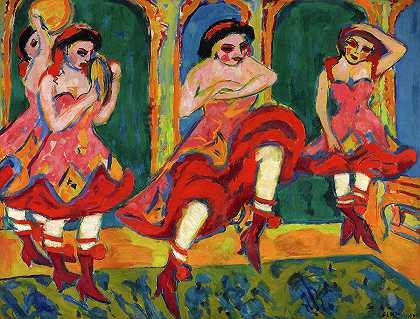 沙达斯舞者，1908年`Czardas Dancers, 1908 by Ernst Ludwig Kirchner