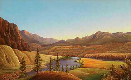 不列颠哥伦比亚省奥卡纳根湖景观，1882年`View of Lake Okanagan, British Columbia, 1882 by Grafton Tyler Brown
