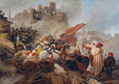 《土耳其人的风暴》在Löwelbastei河上`Storm of the Turks on the Löwelbastei (1837) by Leander Russ