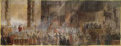 1783年，古斯塔夫斯三世在圣彼得和参加圣诞弥撒s、 罗马`Gustavus III Attending Christmas Mass in 1783, in St Peters, Rome by Louis Jean Desprez
