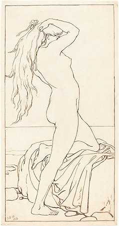 赤裸裸地站着束发`Standing Nude Binding Her Hair by John Watson Gordon