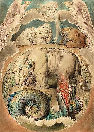 庞然大物与利维坦，1757-1827年`Behemoth and Leviathan, 1757-1827 by William Blake