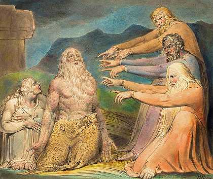 1757-1827年，约伯被朋友们斥责`Job Rebuked by His Friends, 1757-1827 by William Blake