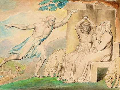 1757-1827年，信使们把他的不幸告诉了约伯`The Messengers Tell Job of His Misfortunes, 1757-1827 by William Blake