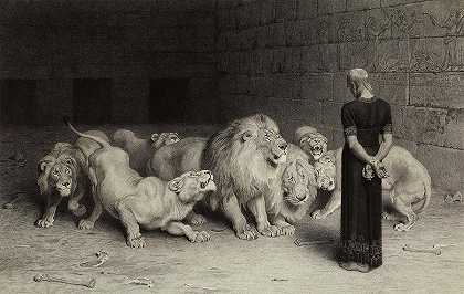 1875年《狮子洞里的丹尼尔》`Daniel in the Lions\’ Den, 1875 by Briton Riviere