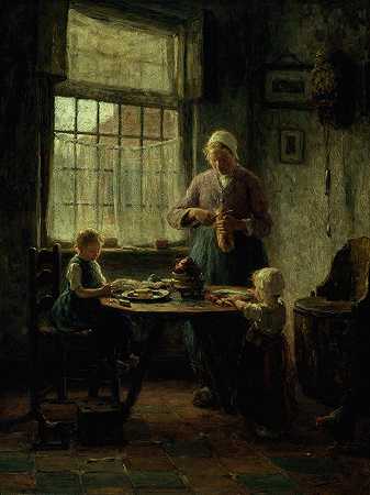 家庭聚餐`A Family Meal (1890s) by Evert Pieters