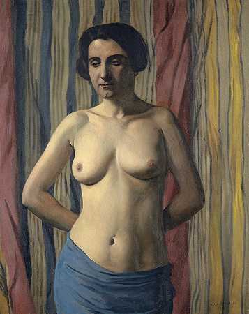 带蓝色腰带的裸体`Nude with Blue Sash (1922) by Félix Vallotton