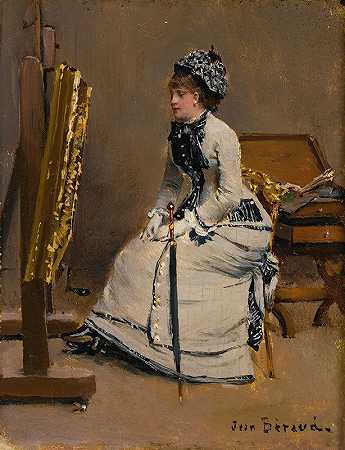 坐在黑板前的女人`Femme Assise Devant Un Tableau by Jean Béraud