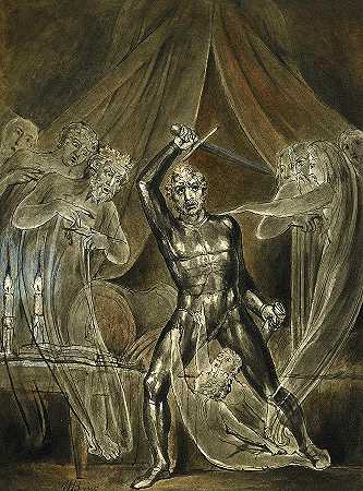 理查三世与鬼魂`Richard III and the Ghosts by William Blake