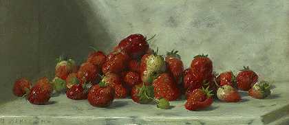 大理石壁架上的草莓，1895年`Strawberries on a Marble Ledge, 1895 by Joseph Decker