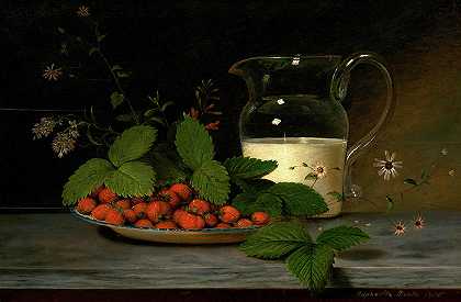 草莓和奶油，约1816年`Strawberries and Cream, c. 1816 by Raphaelle Peale