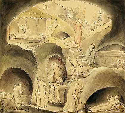 人类坠入死亡谷`The Descent of Man into the Vale of Death by William Blake
